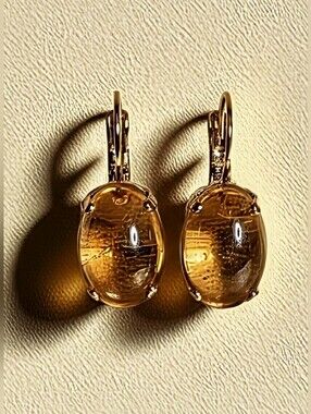 11 Carats Natural Domed Citrine In 18k Gold Plated Drop Down Earrings